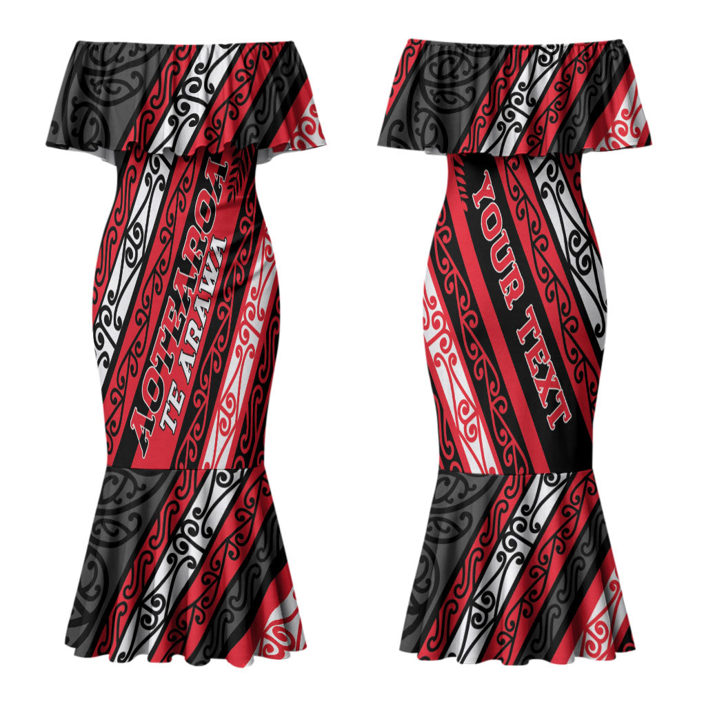 Personalised Aotearoa Te Arawa Couples Matching Mermaid Dress and Hawaiian Shirt New Zealand Maori Tribal Fern Pattern