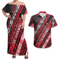 Personalised Aotearoa Te Arawa Couples Matching Off Shoulder Maxi Dress and Hawaiian Shirt New Zealand Maori Tribal Fern Pattern