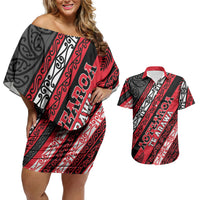 Personalised Aotearoa Te Arawa Couples Matching Off Shoulder Short Dress and Hawaiian Shirt New Zealand Maori Tribal Fern Pattern