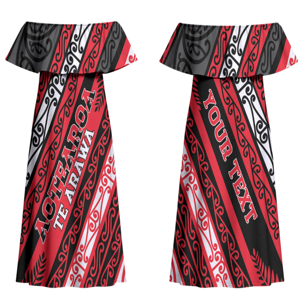 Personalised Aotearoa Te Arawa Family Matching Off Shoulder Maxi Dress and Hawaiian Shirt New Zealand Maori Tribal Fern Pattern