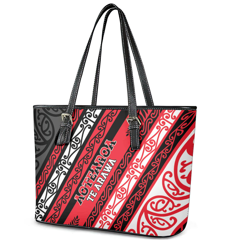 Aotearoa Te Arawa Leather Tote Bag New Zealand Maori Tribal Fern Pattern