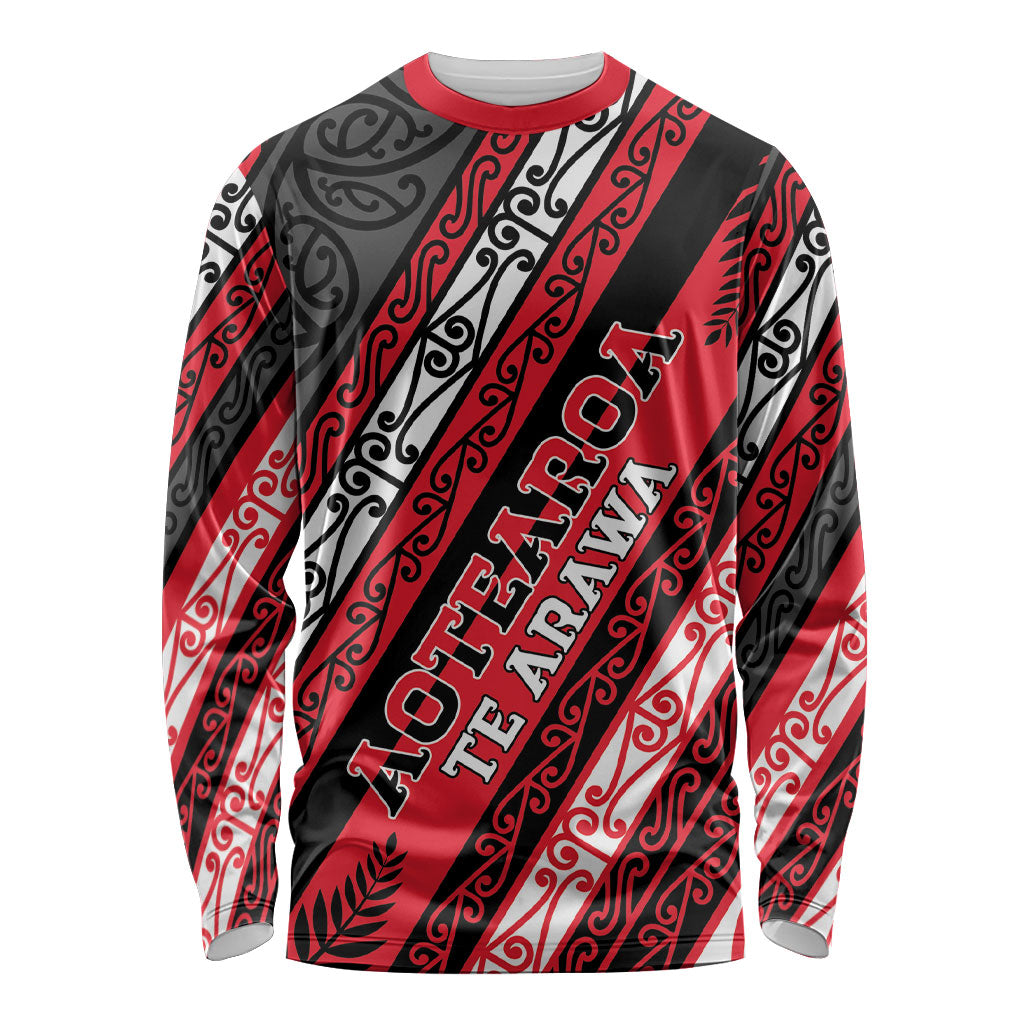 Personalised Aotearoa Te Arawa Long Sleeve Shirt New Zealand Maori Tribal Fern Pattern DT05 Unisex Red - Polynesian Pride