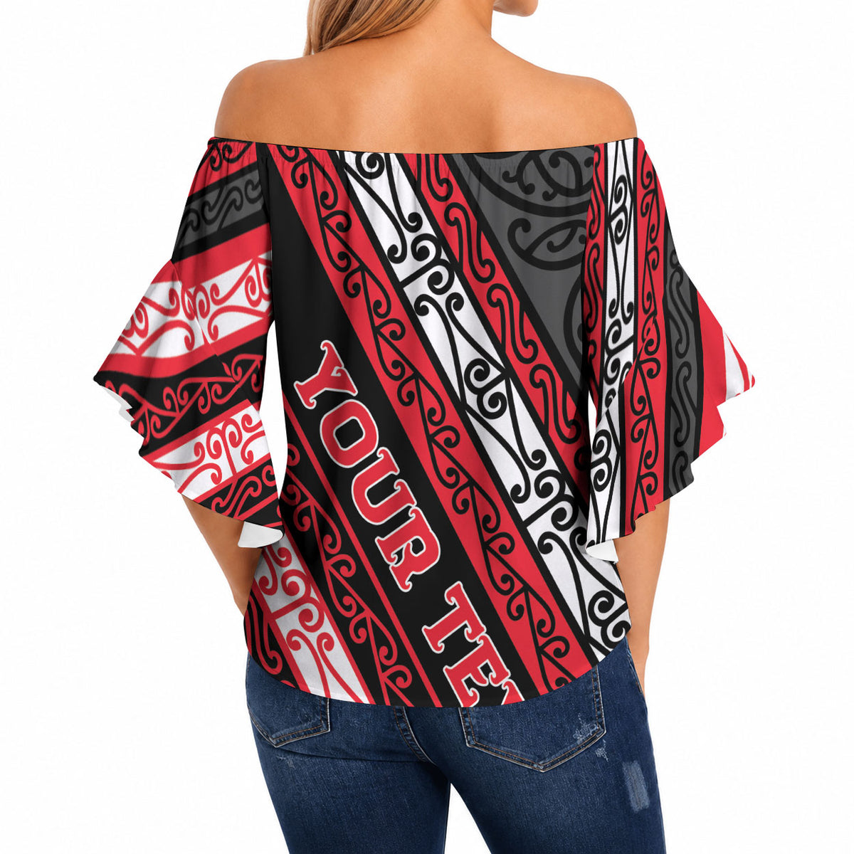 Personalised Aotearoa Te Arawa Off Shoulder Wrap Waist Top New Zealand Maori Tribal Fern Pattern DT05 - Polynesian Pride