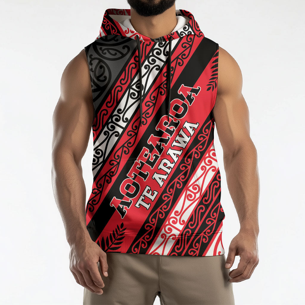 Personalised Aotearoa Te Arawa Sleeveless Hoodie New Zealand Maori Tribal Fern Pattern