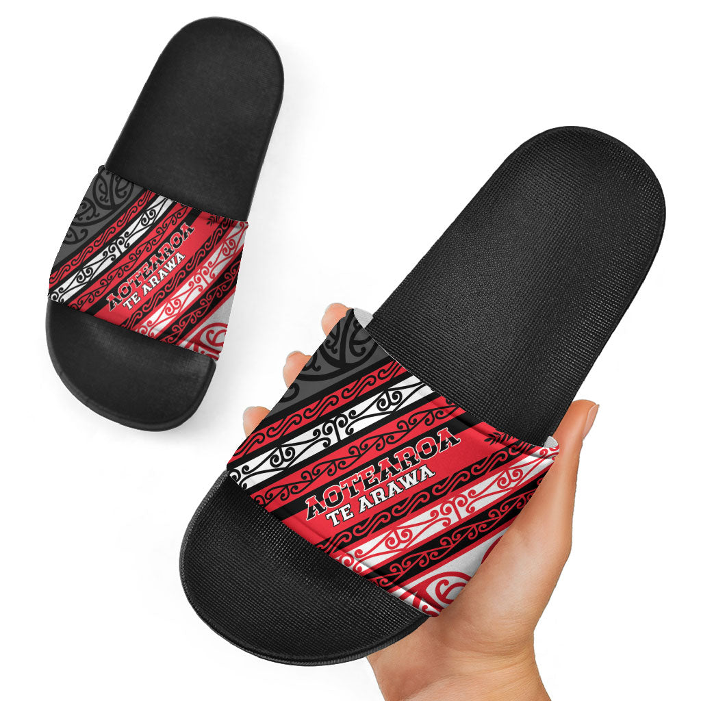 Aotearoa Te Arawa Slide Sandals New Zealand Maori Tribal Fern Pattern