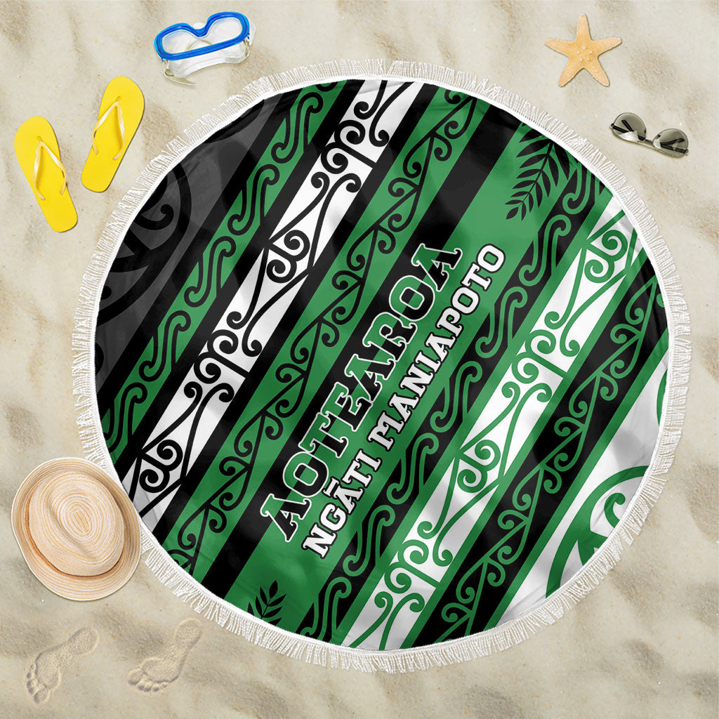Aotearoa Ngati Maniapoto Beach Blanket New Zealand Maori Tribal Fern Pattern DT05 One Size 150cm Green - Polynesian Pride