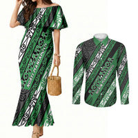 Personalised Aotearoa Ngati Maniapoto Couples Matching Mermaid Dress and Long Sleeve Button Shirt New Zealand Maori Tribal Fern Pattern