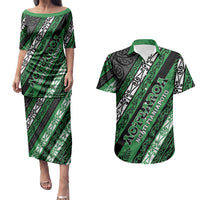 Personalised Aotearoa Ngati Maniapoto Couples Matching Puletasi and Hawaiian Shirt New Zealand Maori Tribal Fern Pattern