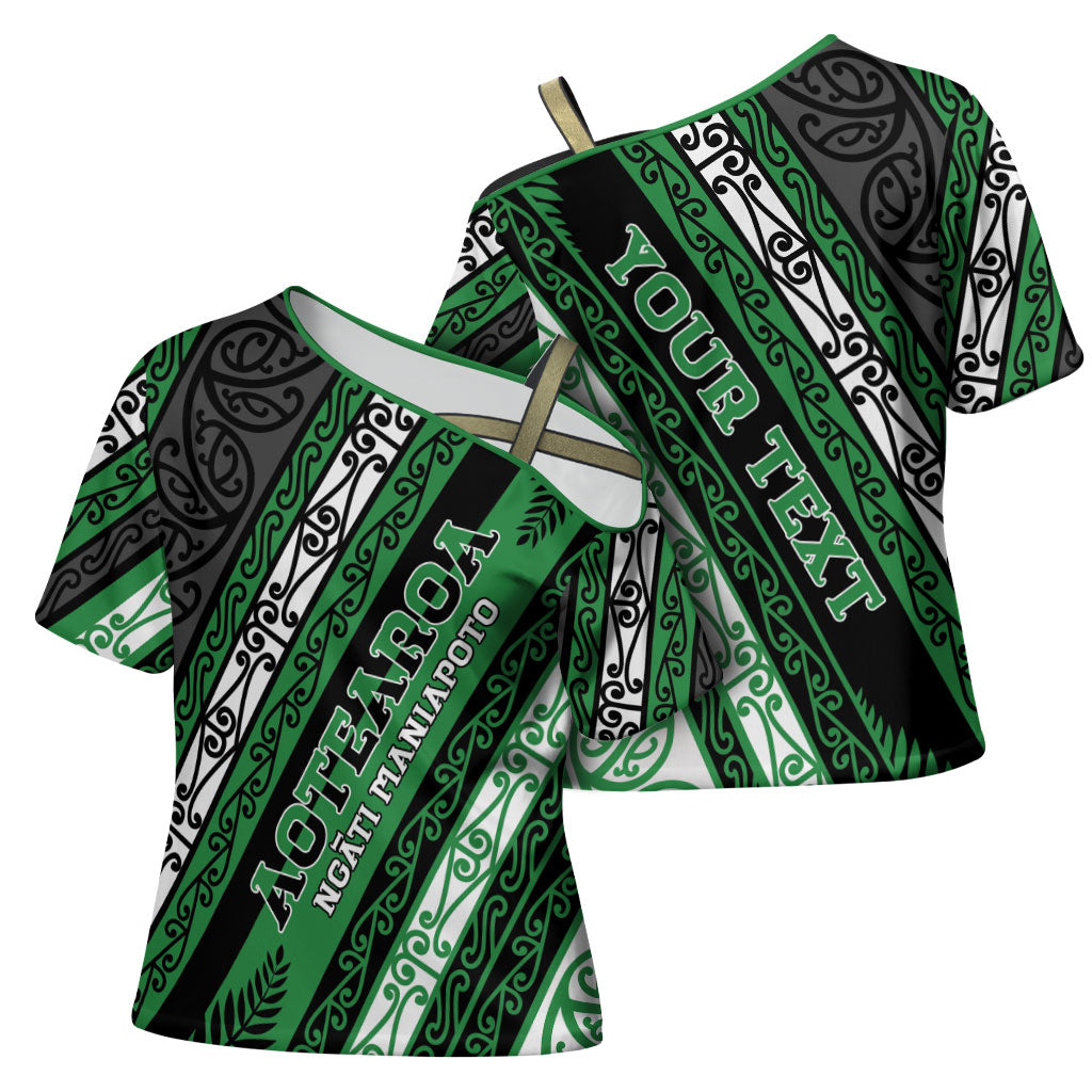 Personalised Aotearoa Ngati Maniapoto Cross Shoulder Shirt New Zealand Maori Tribal Fern Pattern