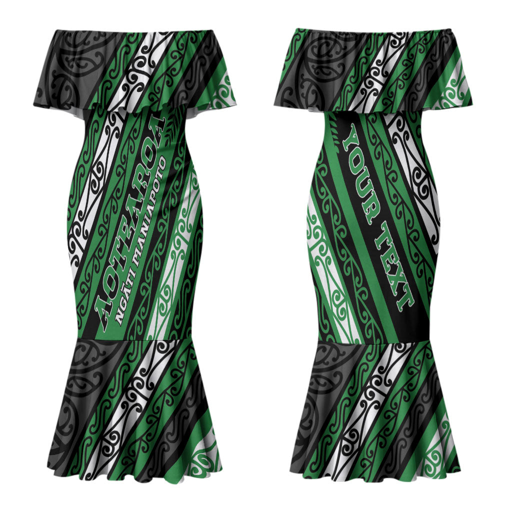 Personalised Aotearoa Ngati Maniapoto Family Matching Mermaid Dress and Hawaiian Shirt New Zealand Maori Tribal Fern Pattern
