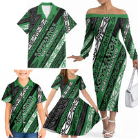 Personalised Aotearoa Ngati Maniapoto Family Matching Off The Shoulder Long Sleeve Dress and Hawaiian Shirt New Zealand Maori Tribal Fern Pattern