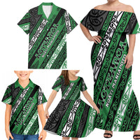 Personalised Aotearoa Ngati Maniapoto Family Matching Off Shoulder Maxi Dress and Hawaiian Shirt New Zealand Maori Tribal Fern Pattern