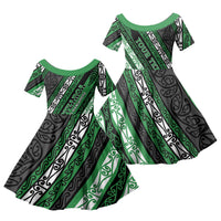 Personalised Aotearoa Ngati Maniapoto Family Matching Off Shoulder Maxi Dress and Hawaiian Shirt New Zealand Maori Tribal Fern Pattern