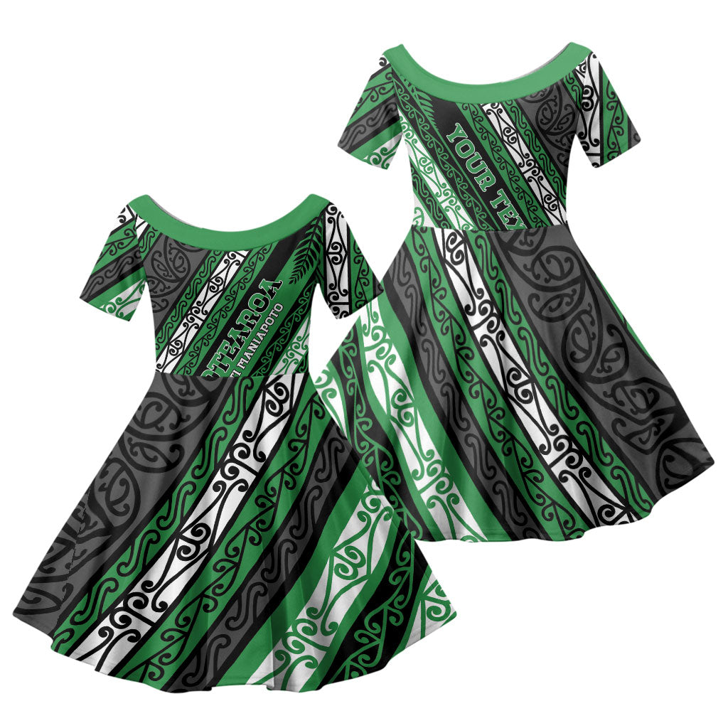 Personalised Aotearoa Ngati Maniapoto Family Matching Short Sleeve Bodycon Dress and Hawaiian Shirt New Zealand Maori Tribal Fern Pattern