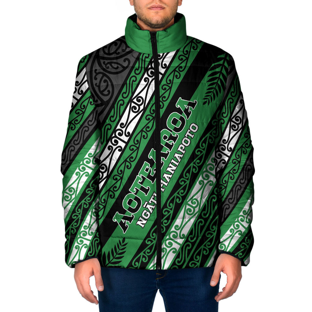 Personalised Aotearoa Ngati Maniapoto Padded Jacket New Zealand Maori Tribal Fern Pattern DT05 Men Green - Polynesian Pride