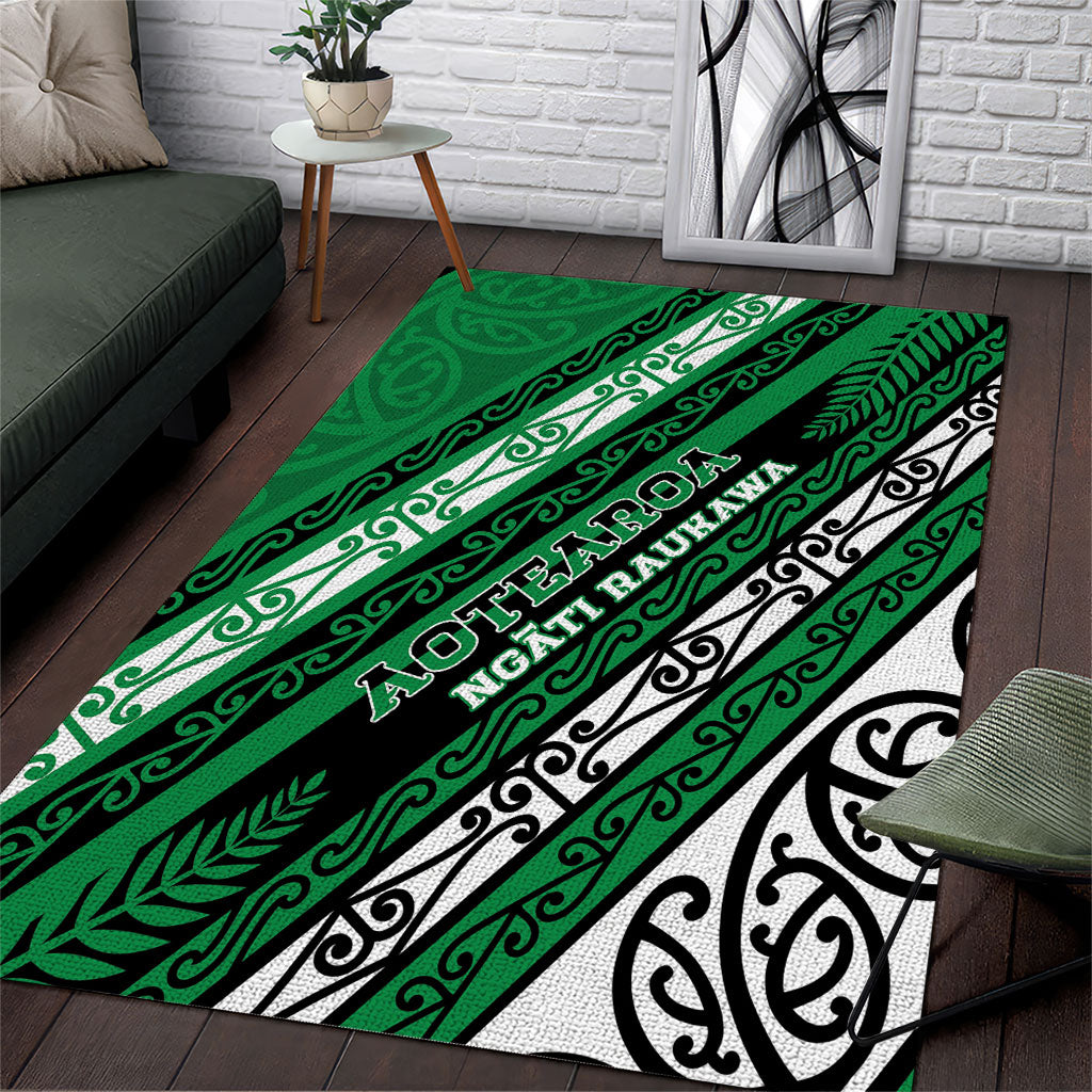 Aotearoa Ngati Raukawa Area Rug New Zealand Maori Tribal Fern Pattern DT05 Green - Polynesian Pride
