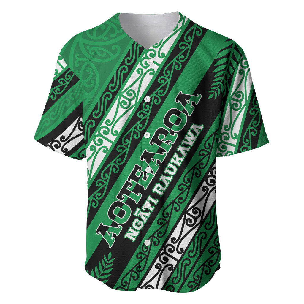 Personalised Aotearoa Ngati Raukawa Baseball Jersey New Zealand Maori Tribal Fern Pattern DT05 Green - Polynesian Pride