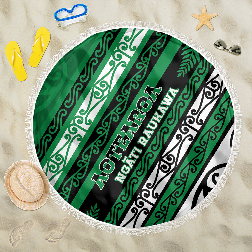 Aotearoa Ngati Raukawa Beach Blanket New Zealand Maori Tribal Fern Pattern DT05 One Size 150cm Green - Polynesian Pride