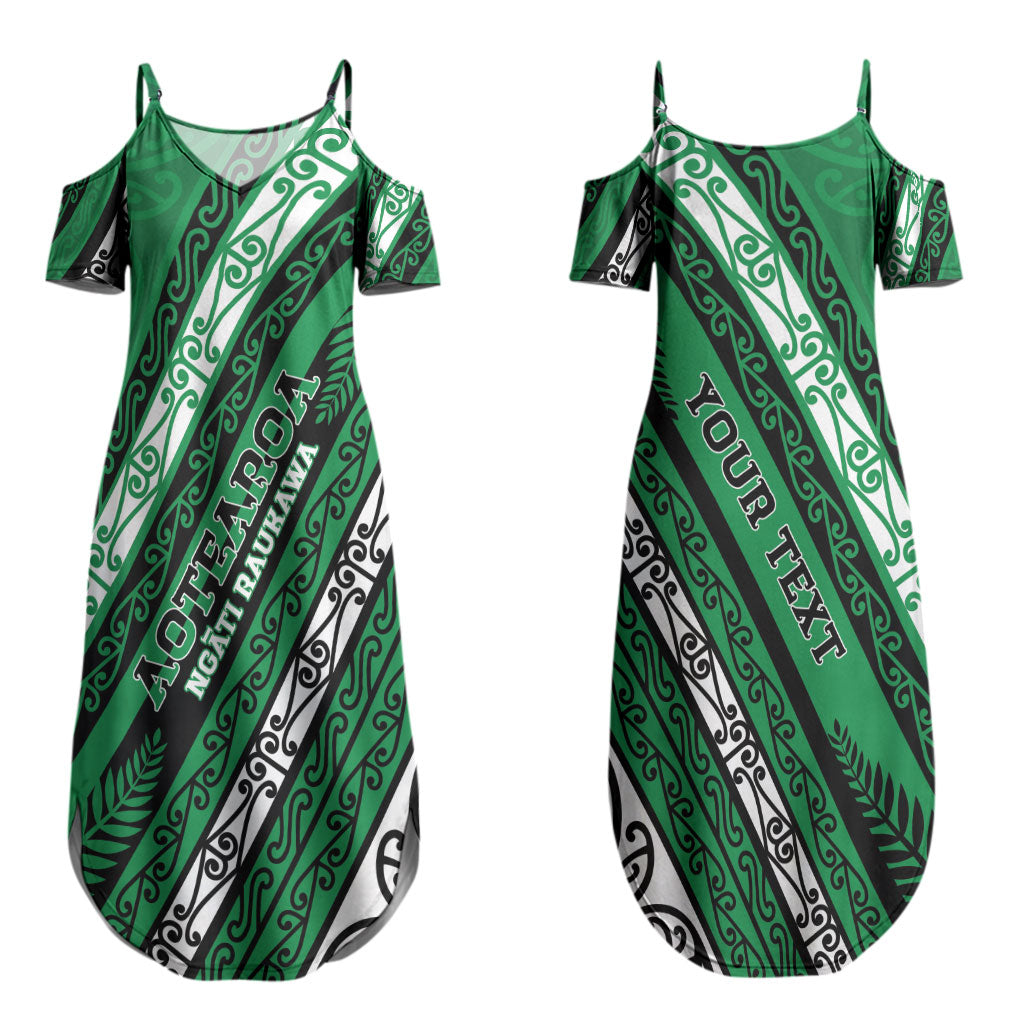 Personalised Aotearoa Ngati Raukawa Couples Matching Summer Maxi Dress and Hawaiian Shirt New Zealand Maori Tribal Fern Pattern