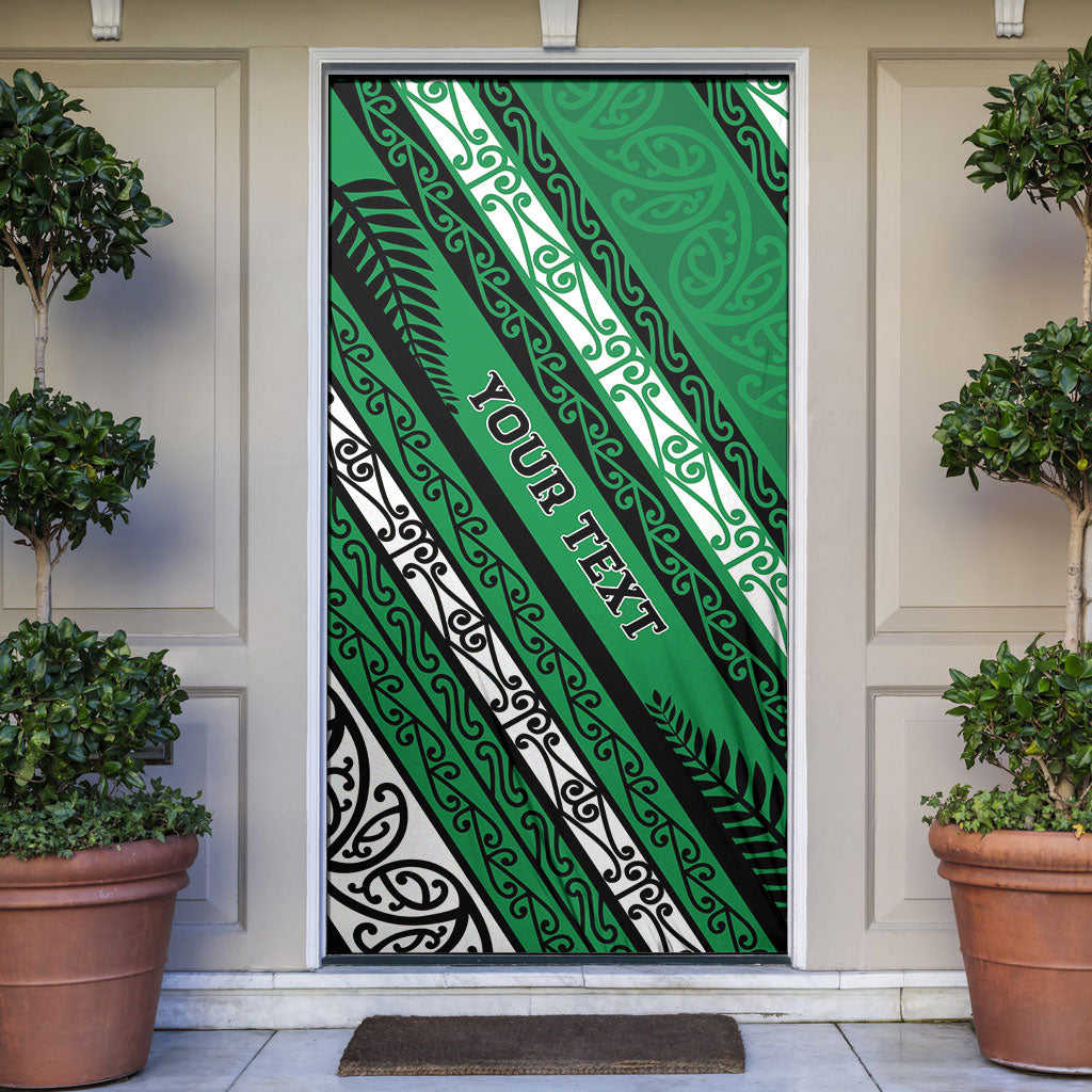 Personalised Aotearoa Ngati Raukawa Door Cover New Zealand Maori Tribal Fern Pattern DT05 Green - Polynesian Pride