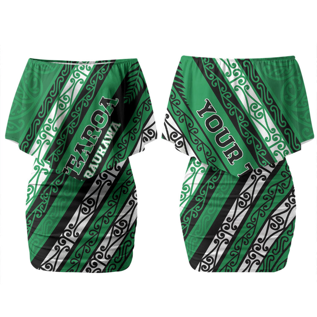 Personalised Aotearoa Ngati Raukawa Family Matching Off Shoulder Short Dress and Hawaiian Shirt New Zealand Maori Tribal Fern Pattern