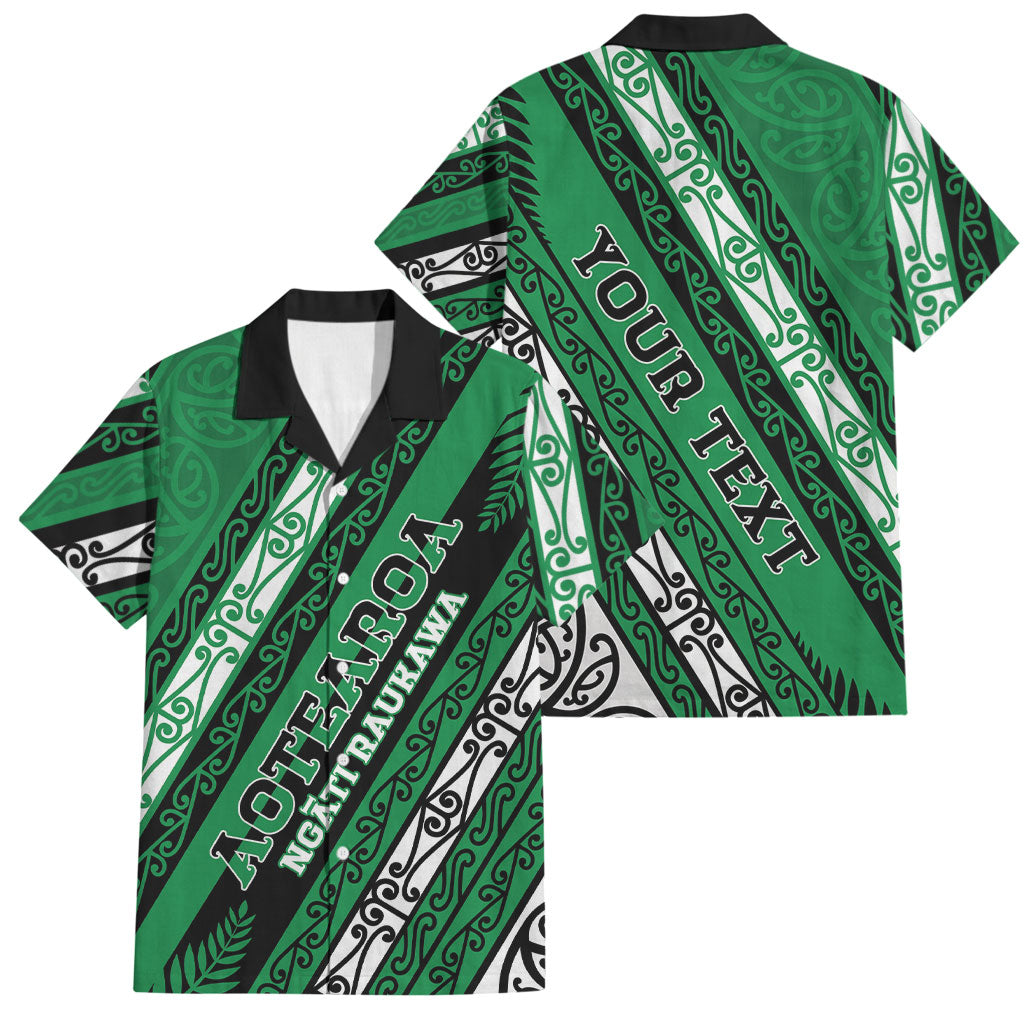 Personalised Aotearoa Ngati Raukawa Family Matching Off Shoulder Short Dress and Hawaiian Shirt New Zealand Maori Tribal Fern Pattern