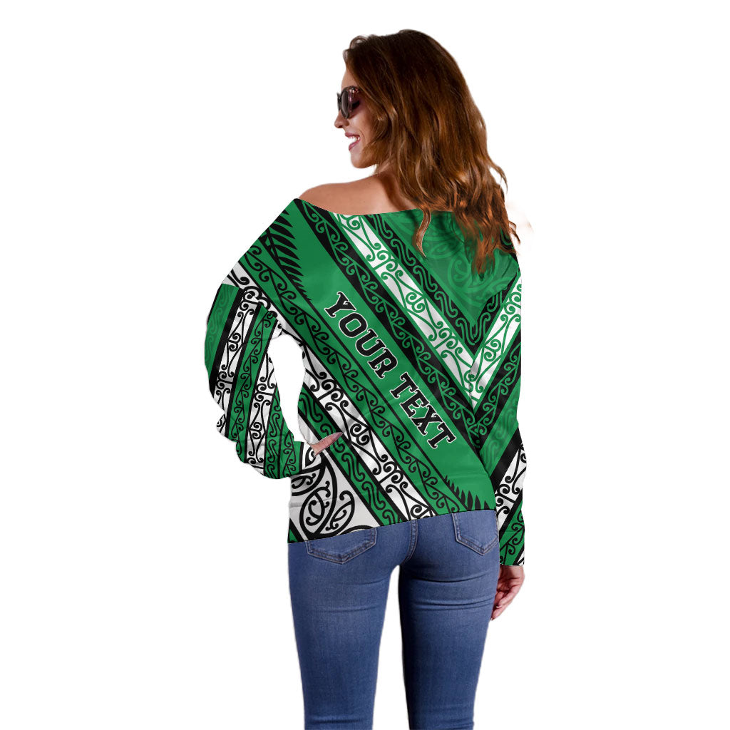 Personalised Aotearoa Ngati Raukawa Off Shoulder Sweater New Zealand Maori Tribal Fern Pattern