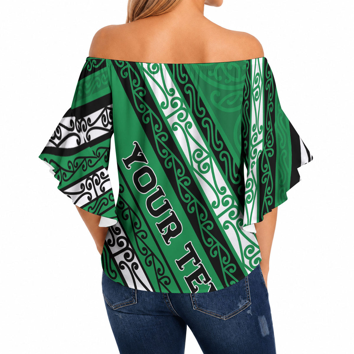 Personalised Aotearoa Ngati Raukawa Off Shoulder Wrap Waist Top New Zealand Maori Tribal Fern Pattern DT05 - Polynesian Pride