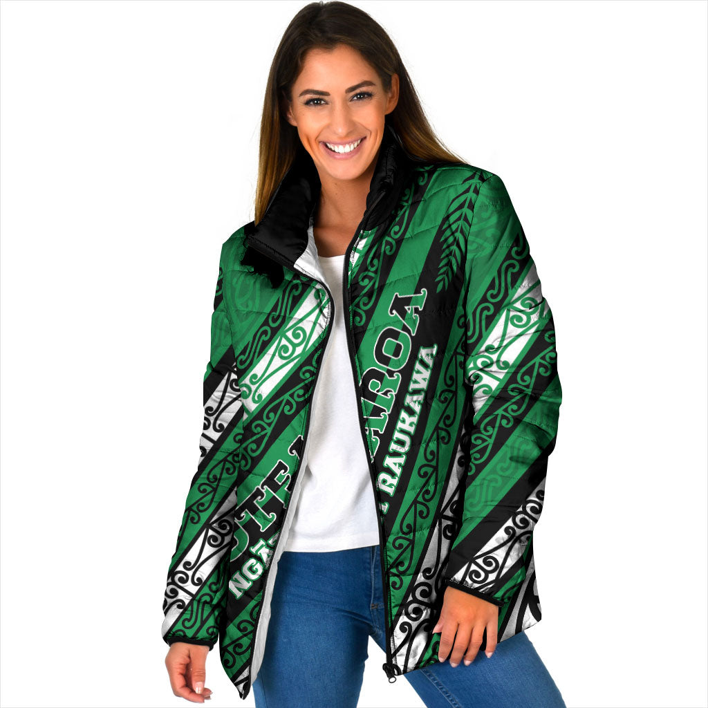 Personalised Aotearoa Ngati Raukawa Padded Jacket New Zealand Maori Tribal Fern Pattern