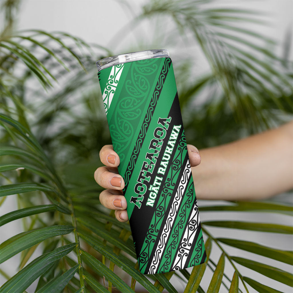 Personalised Aotearoa Ngati Raukawa Skinny Tumbler New Zealand Maori Tribal Fern Pattern