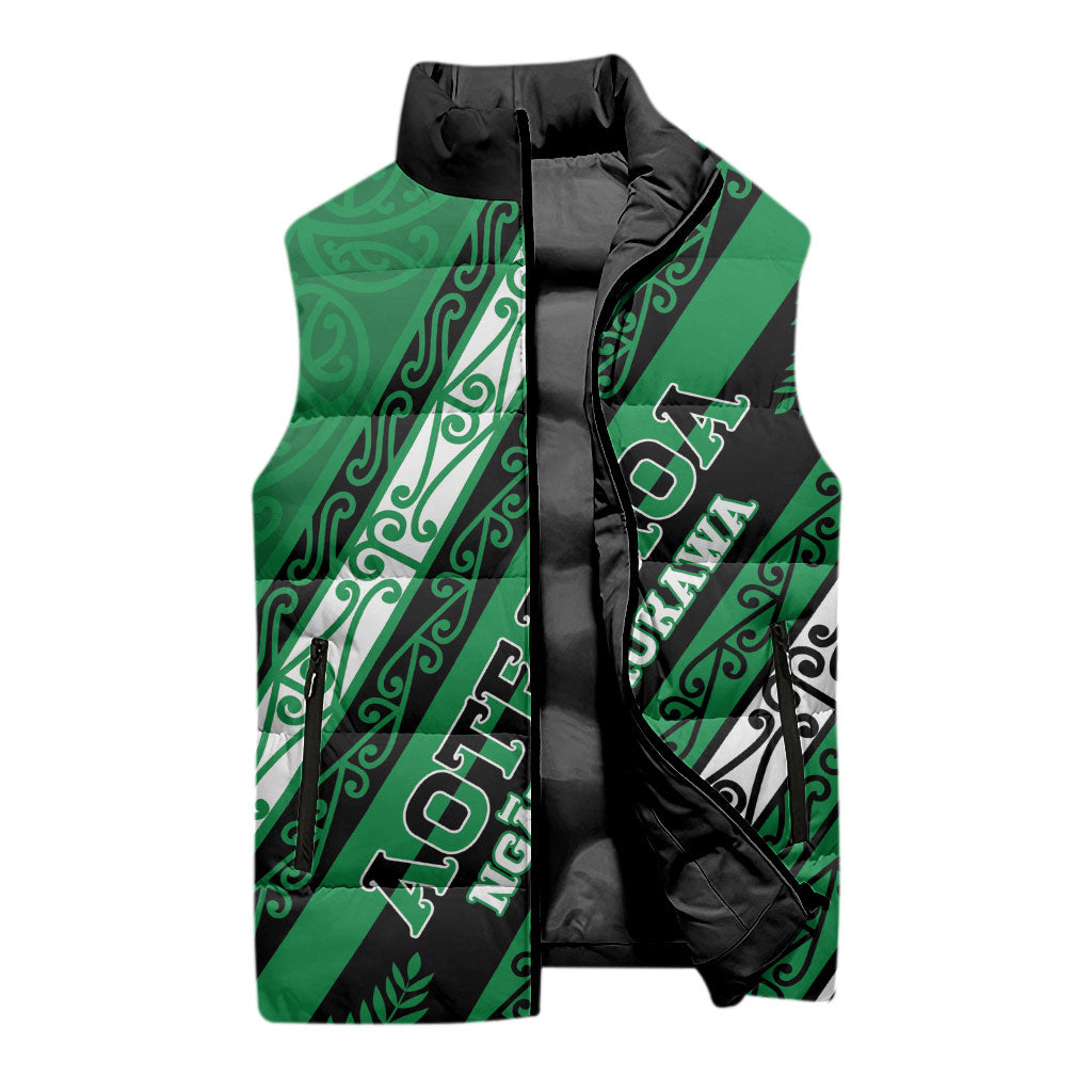 Personalised Aotearoa Ngati Raukawa Sleeveless Puffer Jacket New Zealand Maori Tribal Fern Pattern