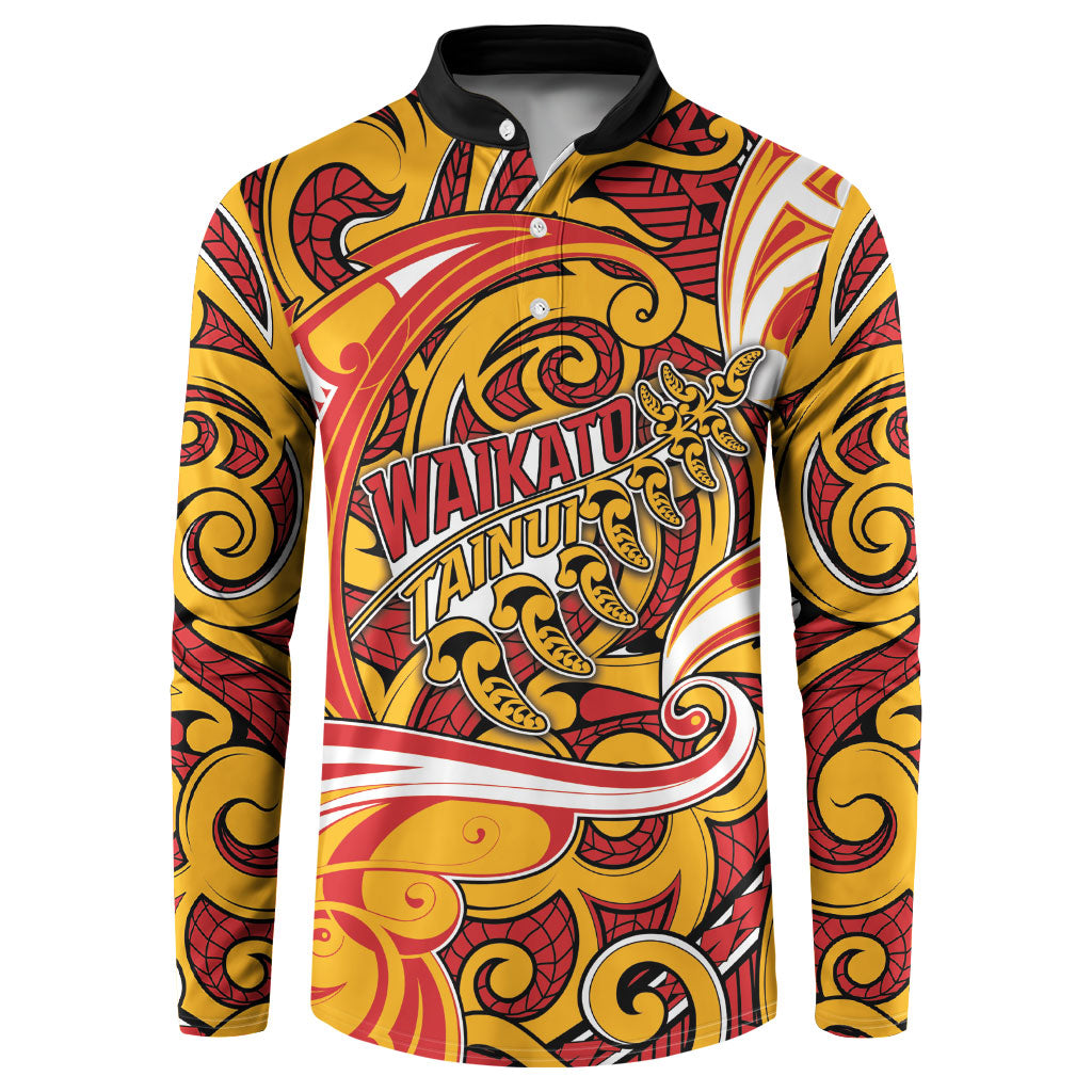 Custom Aotearoa Waikato Tainui Button Sweatshirt Maori Tribal Pattern Koru Motif DT05 Yellow - Polynesian Pride
