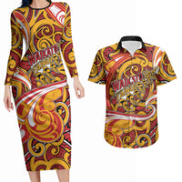 Custom Aotearoa Waikato Tainui Couples Matching Long Sleeve Bodycon Dress and Hawaiian Shirt Maori Tribal Pattern Koru Motif