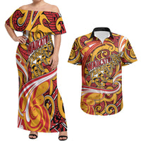 Custom Aotearoa Waikato Tainui Couples Matching Off Shoulder Maxi Dress and Hawaiian Shirt Maori Tribal Pattern Koru Motif