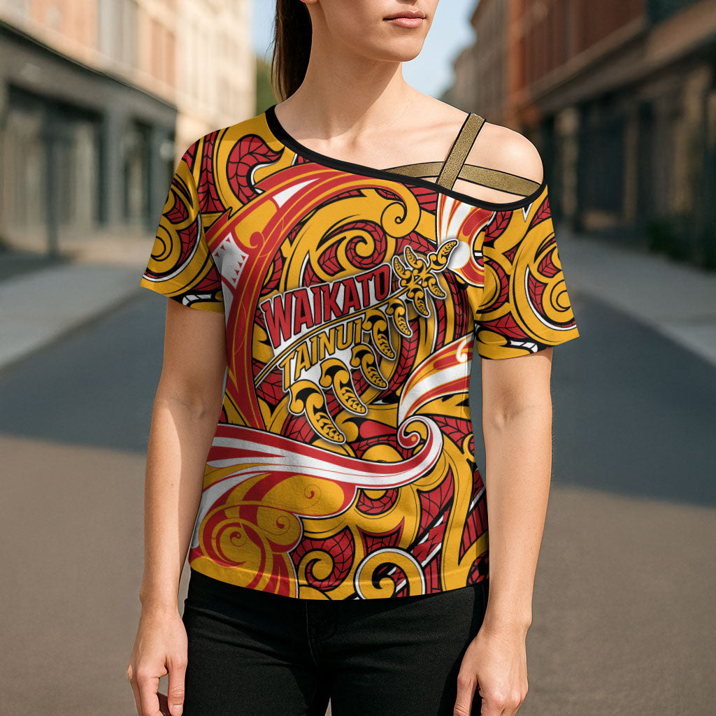 Custom Aotearoa Waikato Tainui Cross Shoulder Shirt Maori Tribal Pattern Koru Motif