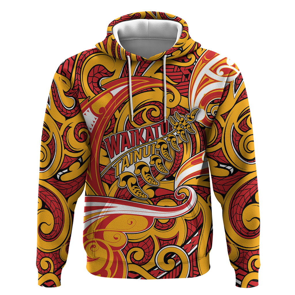 Custom Aotearoa Waikato Tainui Hoodie Maori Tribal Pattern Koru Motif DT05 Pullover Hoodie Yellow - Polynesian Pride
