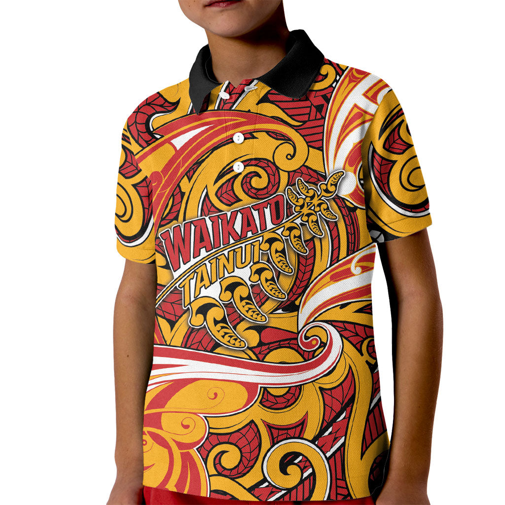 Custom Aotearoa Waikato Tainui Kid Polo Shirt Maori Tribal Pattern Koru Motif