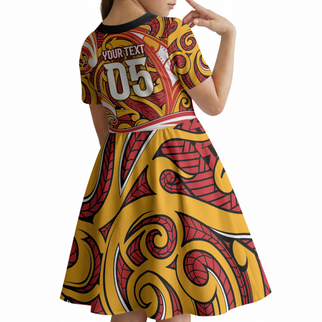 Custom Aotearoa Waikato Tainui Kid Short Sleeve Dress Maori Tribal Pattern Koru Motif
