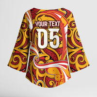 Custom Aotearoa Waikato Tainui Kimono Sleeve Blouse Maori Tribal Pattern Koru Motif