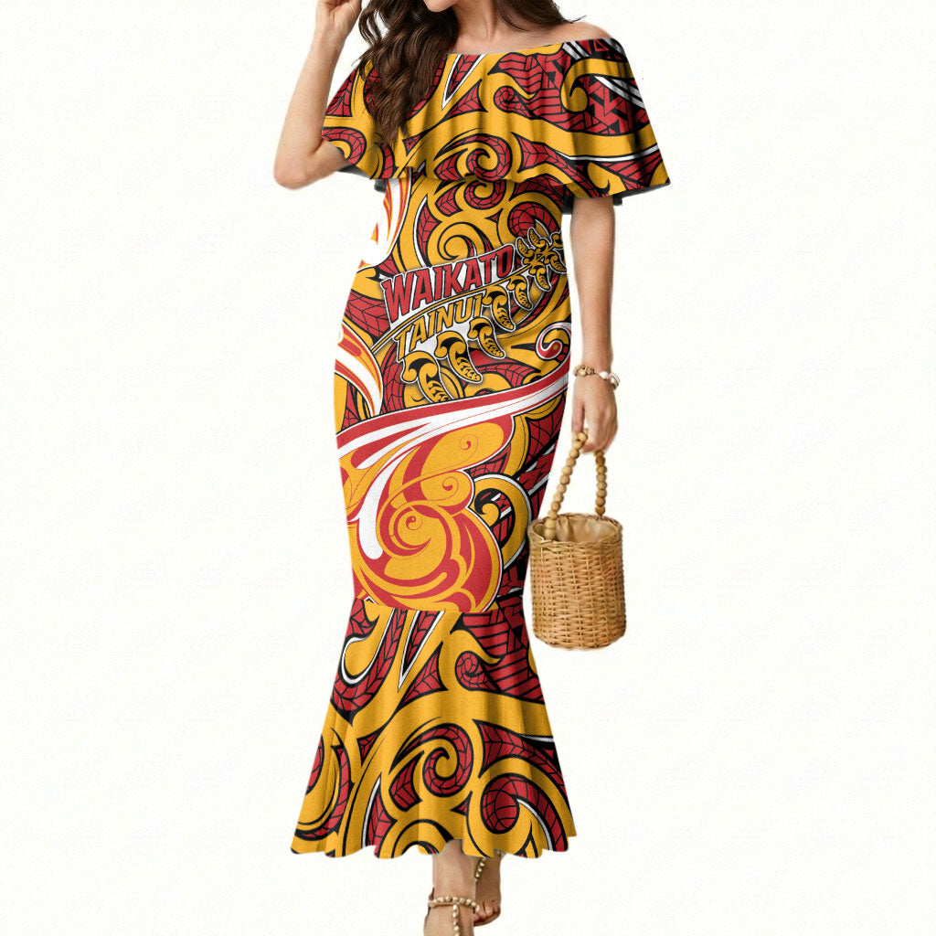 Custom Aotearoa Waikato Tainui Mermaid Dress Maori Tribal Pattern Koru Motif