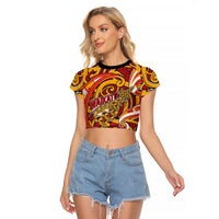 Custom Aotearoa Waikato Tainui Raglan Cropped T Shirt Maori Tribal Pattern Koru Motif