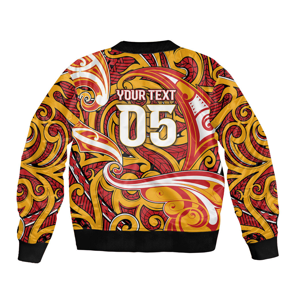 Custom Aotearoa Waikato Tainui Sleeve Zip Bomber Jacket Maori Tribal Pattern Koru Motif