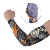 Black Palaka Hawaiian And Japanese Arm Sleeves Sakura Lei With Koi Fish - Polynesian Pride