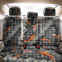 Black Palaka Hawaiian And Japanese Back Car Seat Cover Sakura Lei With Koi Fish - Polynesian Pride