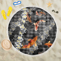 Black Palaka Hawaiian And Japanese Beach Blanket Sakura Lei With Koi Fish DT05 One Size 150cm Black - Polynesian Pride