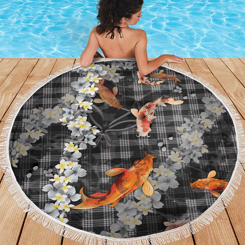 Black Palaka Hawaiian And Japanese Beach Blanket Sakura Lei With Koi Fish DT05 - Polynesian Pride