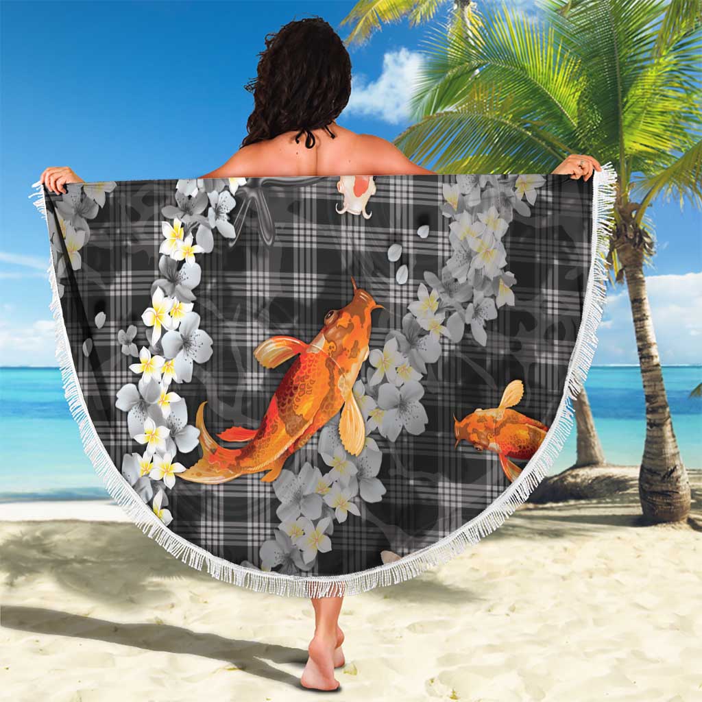 Black Palaka Hawaiian And Japanese Beach Blanket Sakura Lei With Koi Fish DT05 - Polynesian Pride