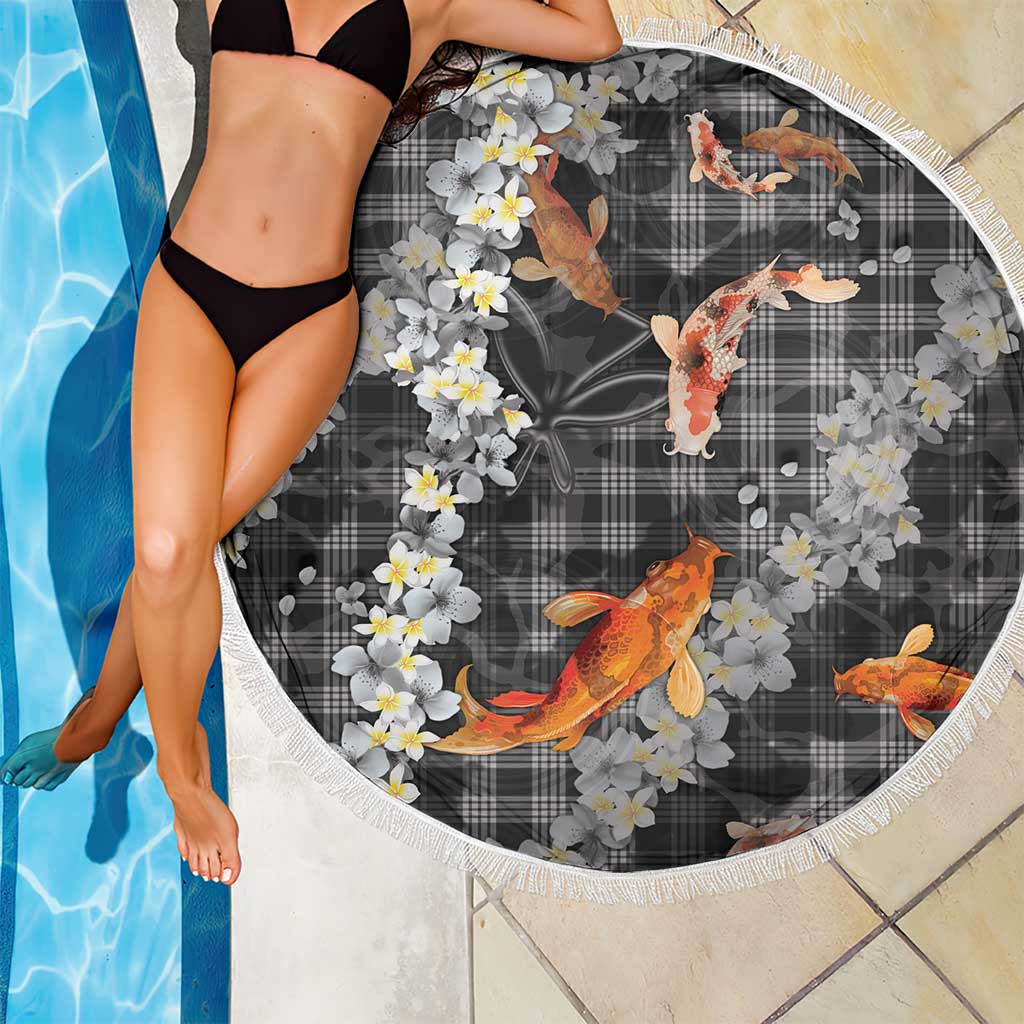Black Palaka Hawaiian And Japanese Beach Blanket Sakura Lei With Koi Fish DT05 - Polynesian Pride