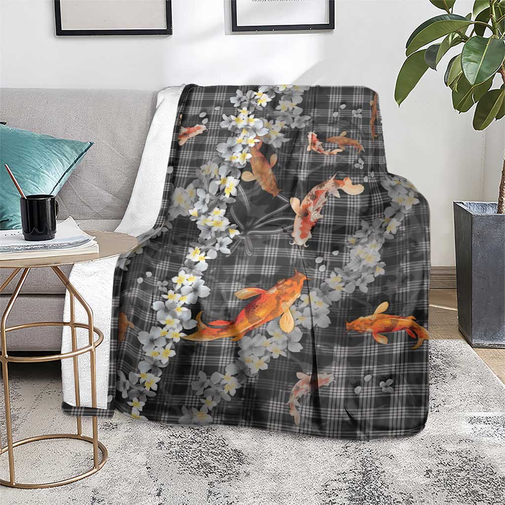 Black Palaka Hawaiian And Japanese Blanket Sakura Lei With Koi Fish - Polynesian Pride