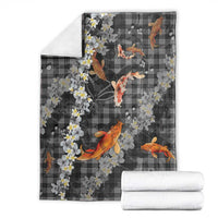 Black Palaka Hawaiian And Japanese Blanket Sakura Lei With Koi Fish - Polynesian Pride